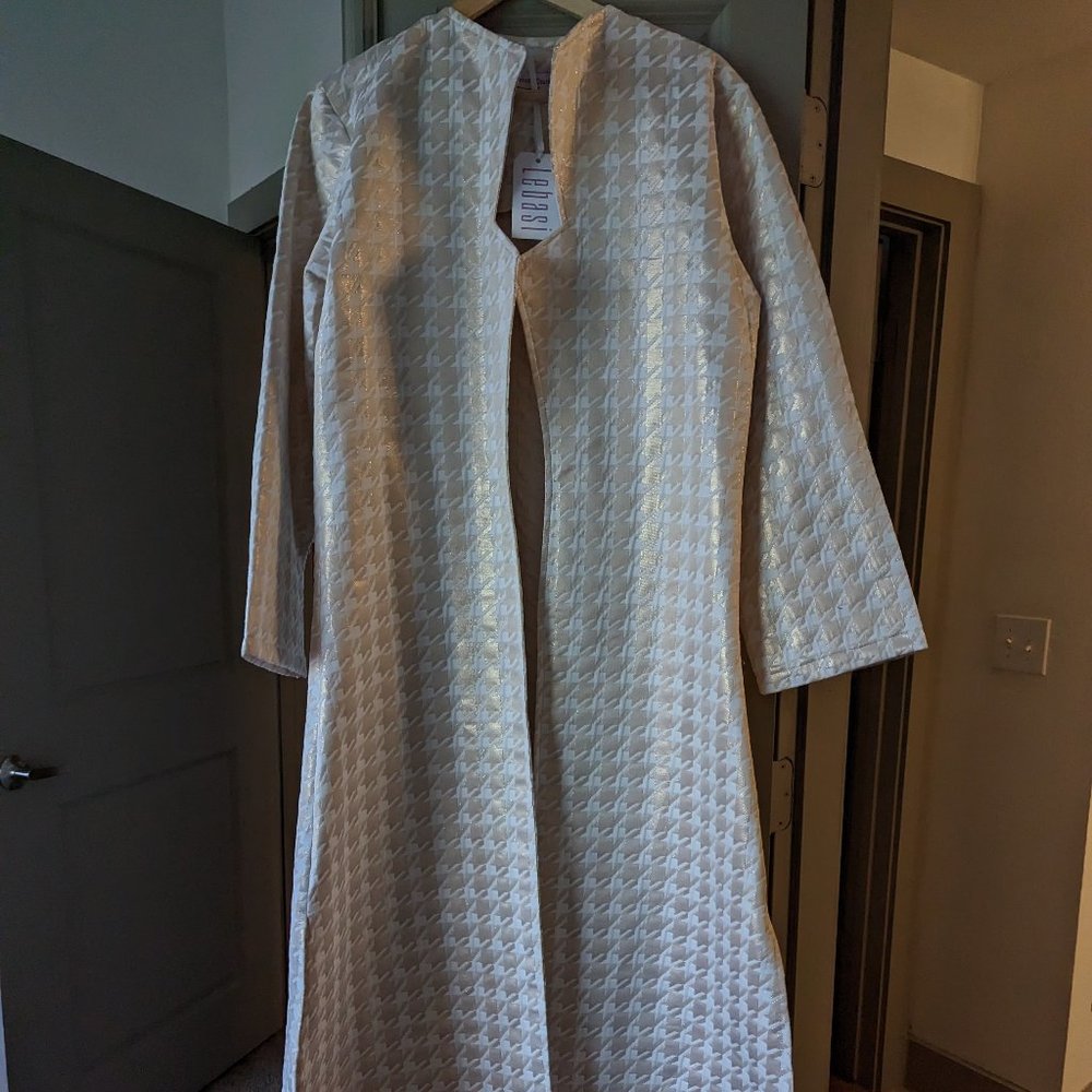 Houndstooth maxi blazer